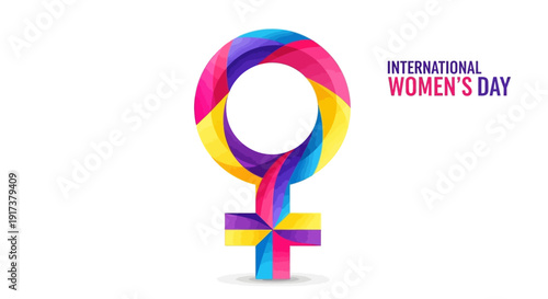 Vibrant International Women's Day symbol with colorful gender equality sign