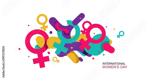Vibrant International Women's Day graphic with colorful female symbols