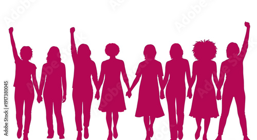 Diverse group of women standing united with hands clasped
