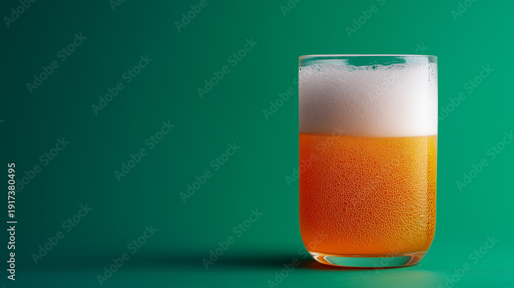 Fototapeta premium A golden beverage sparkles in a glass, bubbles rising in celebration of Irish culture and cheer Generative AI