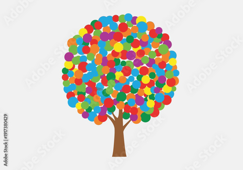 Stylized tree with a canopy made of many multicolored circles