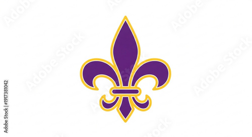 Purple and gold fleur de lis symbol on white background for design and decoration purposes