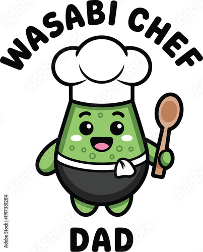Cartoon wasabi chef dad character with spoon and hat