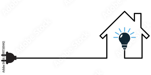 electricity house with plug vector for energy concepts. Ideal for real estate tech, smart home apps, and power utility graphics. Symbolizes domestic voltage, connection, and eco living.