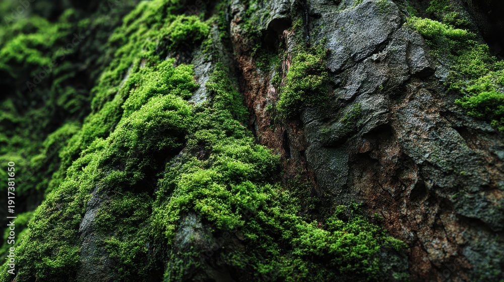 Fototapeta premium Close-up of Moss Covering a Rock Surface in a Natural Setting