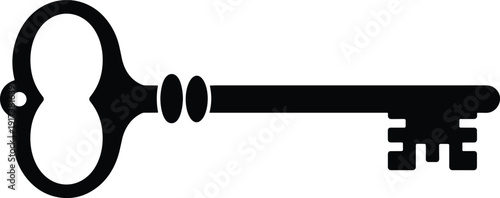 Silhouette antique skeleton key icon illustration, vintage lock symbol design, security access concept art, mystery hidden secrets