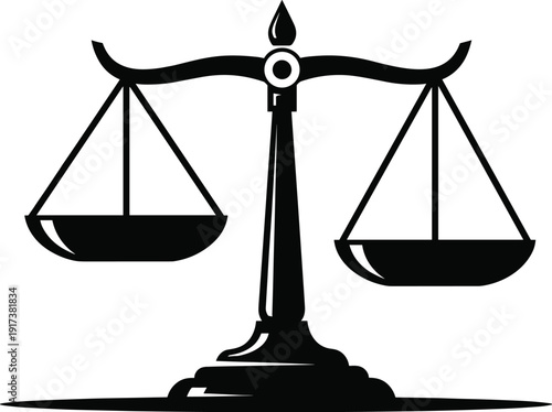 Black and White Balance Scale Illustration Depicting Justice, Fairness, Equality, Imbalance, Law, Ethics, Decisions, Rights, and Impartiality