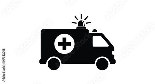 Simple black and white graphic icon representing an emergency medical service ambulance vehicle.