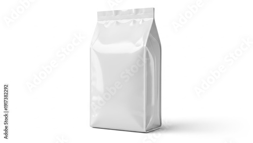 Plain white stand-up packaging bag displayed against minimalist background