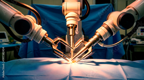 Robotic surgery arms performing a medical procedure