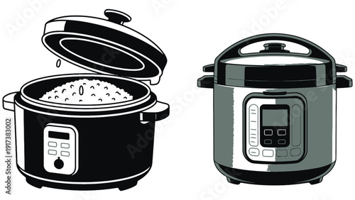 Instant pot pressure cooker illustration with open and closed lid
