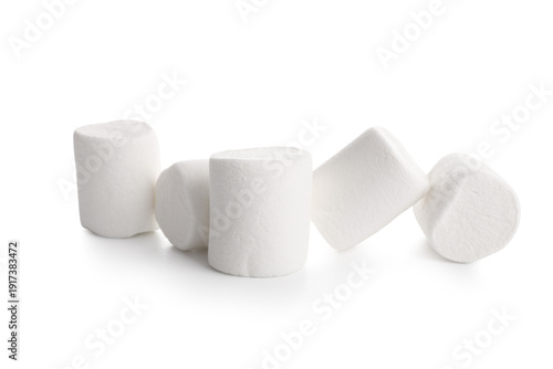 Sweet marshmallows on white...