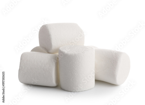 Sweet marshmallows on white...