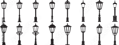 Street Lamp Silhouette Vector Set – Vintage and Modern Lamp Post Designs for Architecture and Art