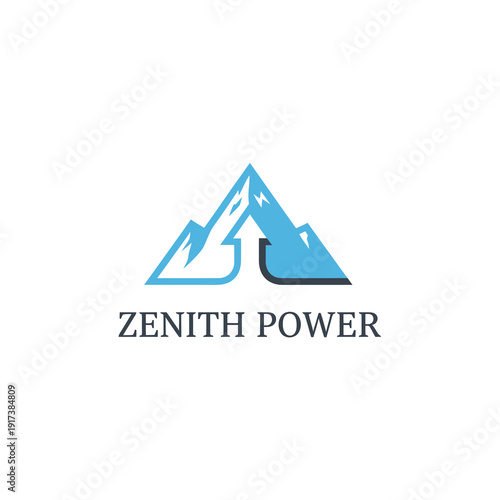 Blue mountain logo with stylized peaks and bold black text below on white backdrop