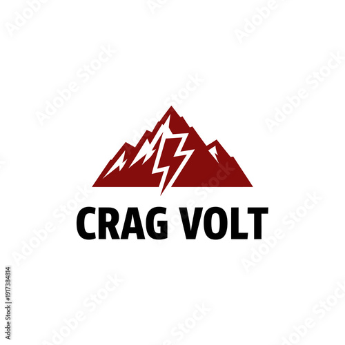 Red mountain silhouette with a white lightning bolt above bold black text on a white background