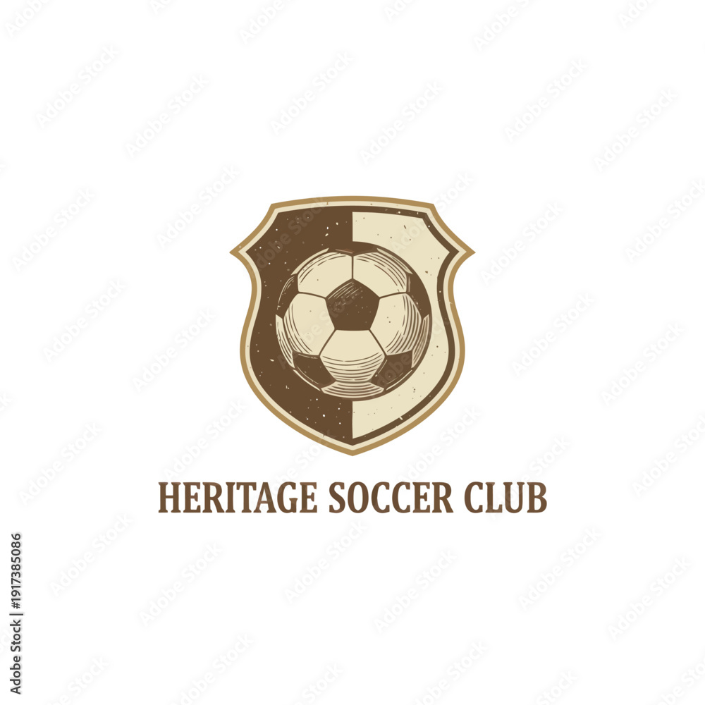 Obraz premium A vintage-style crest featuring a soccer ball and banner, symbolizing the Heritage Soccer Club