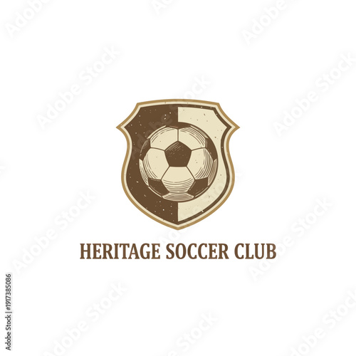 A vintage-style crest featuring a soccer ball and banner, symbolizing the Heritage Soccer Club