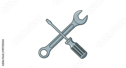 Crossed wrench and screwdriver symbolizing repair and maintenance tools in a simple illustration