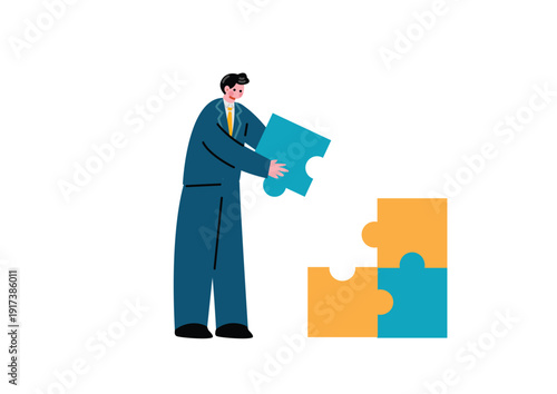 パズルを持つビジネスマンのイラスト