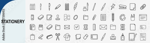 stationery office supply tools icons, minimal vector set
