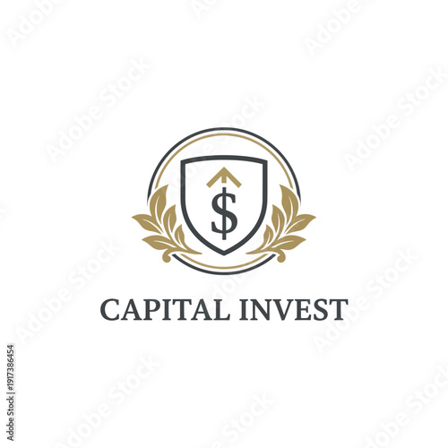 Elegant logo featuring a shield with a dollar sign and arrow, gold laurel wreath, and ?CAPITAL INVEST? text beneath