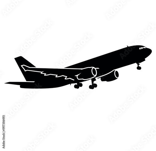 Airplane Silhouette Black Flat Vector Illustration