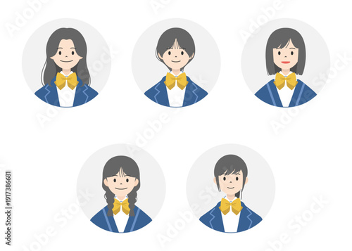 女子高生のアイコンセット｜丸