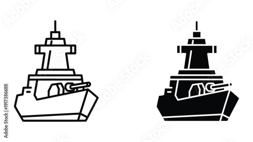 Warship icons in outline and filled styles