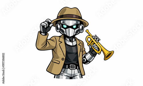 Robot jazz musician cartoon illustration