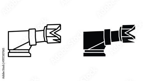 Two black and white line drawings of camera lens attachments
