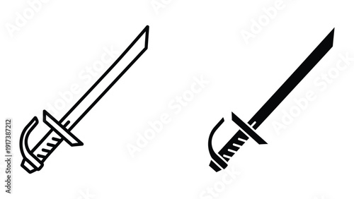 Two swords drawn in black and white