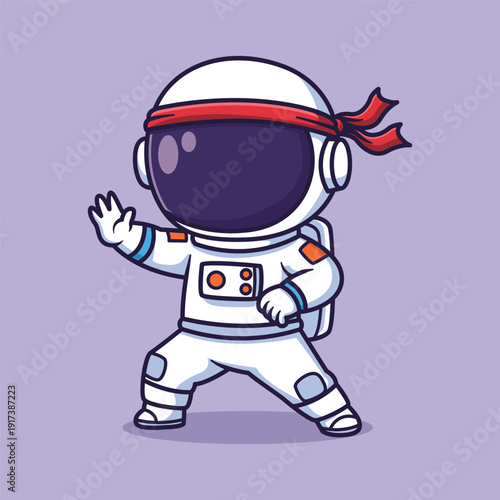 Cute Vector Astronaut Martial Arts Pose Cartoon Space Fighter Illustration