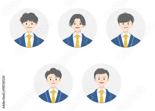 男子高生のアイコンセット｜丸