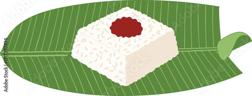 authentic sri lankan milk rice kiribath served on green banana leaf vector illustration