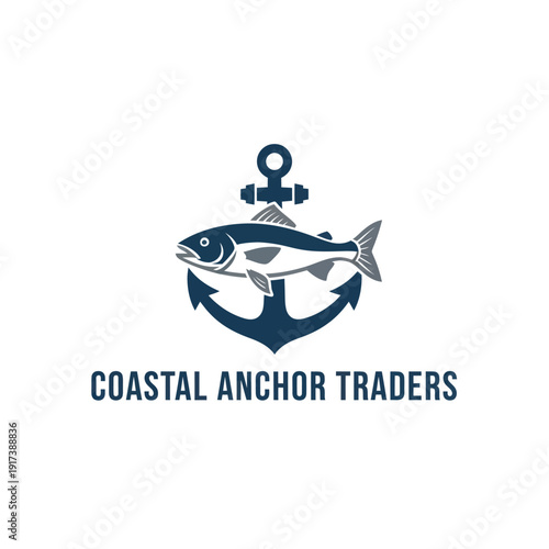 A stylized logo featuring a fish in front of an anchor with an upper loop, representing coastal trade