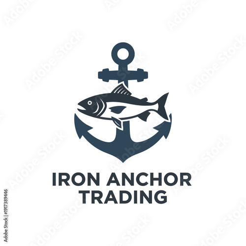 Stylized fish over large nautical anchor with bold text beneath, creating a maritime-themed logo