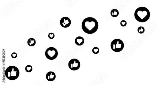 Social Media Engagement Concept with Heart and Like Buttons Floating Vector Design