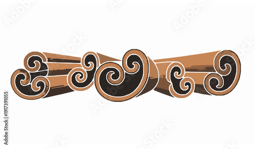 Textured whole cinnamon sticks hand drawn vector decorative spice set