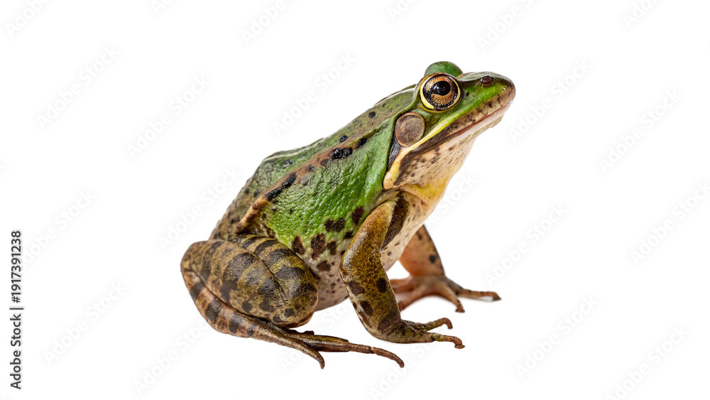 Fototapeta premium Green frog sits isolated on transparent background