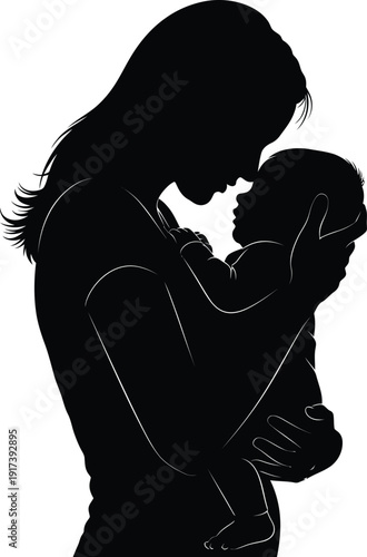 Mother's day tribute silhouette of loving mother embracing child