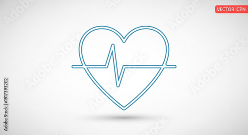 Blue heart rate line icon with cardiograph pulse on white background for health and medical concepts