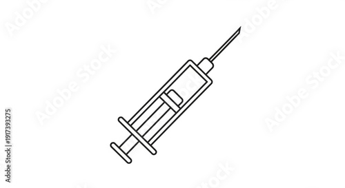 Simple black line illustration of a syringe on a white background medical equipment for injection or vaccination purposes