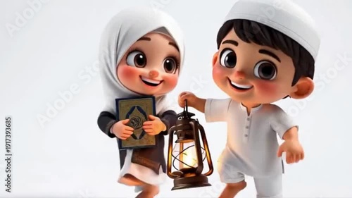 Cute Ramadan Besties Holding Lanterns Serving Pure Cozy Energy