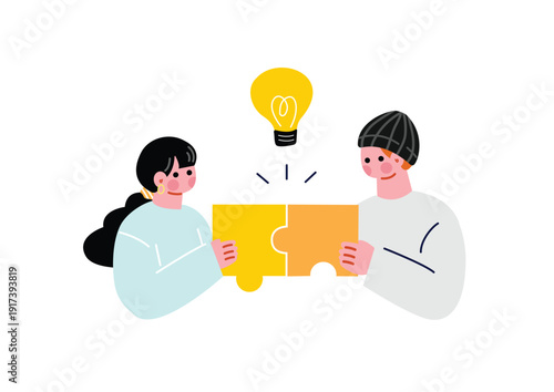 パズルのピースを合わせる男女