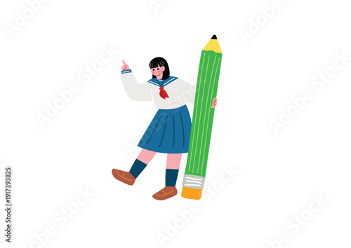 鉛筆を持っている女子学生のイラスト素材