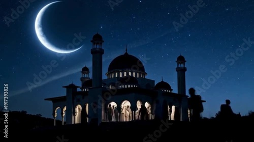 Crescent Moon Night Mosque Scene Feels Cinematic And Magical