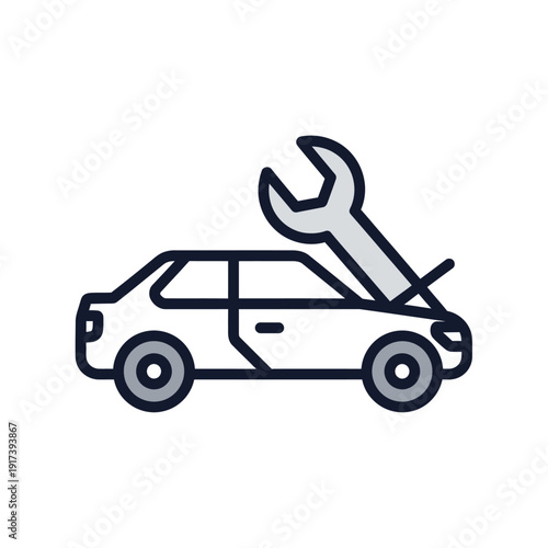 Car repair icon with wrench and open hood, symbolizing auto service and maintenance