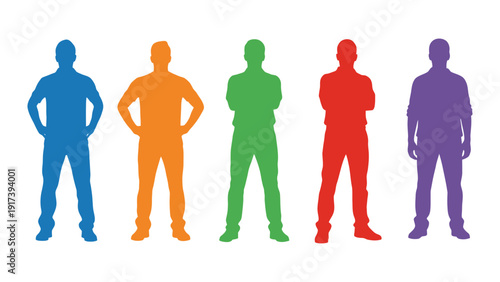 Diverse group of men standing confidently in vibrant silhouette colors