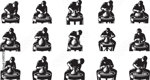 Silhouette of man sitting on chair in various poses